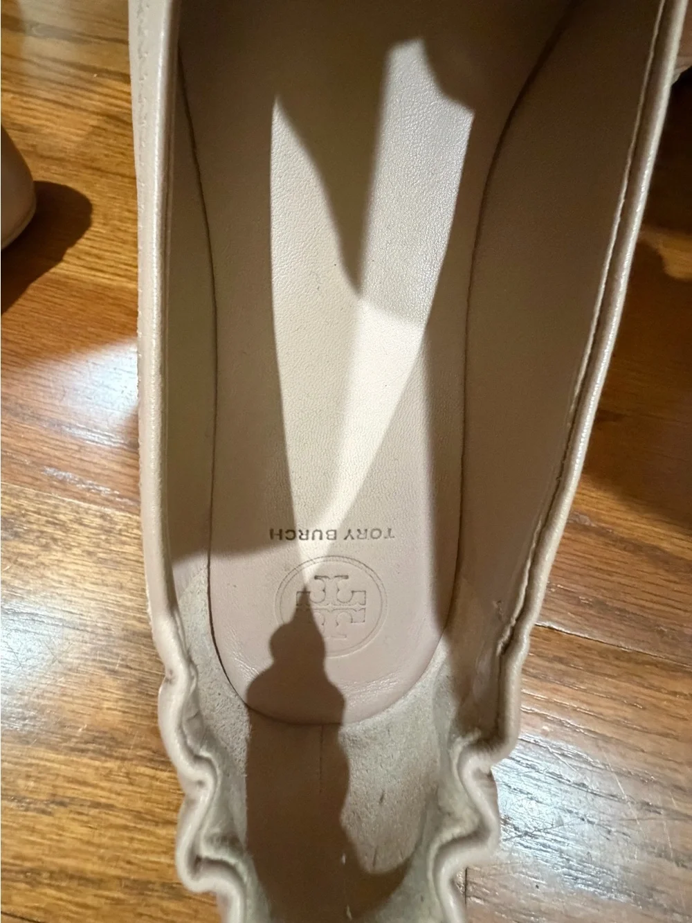 Tory Burch Nude Leather Logo Ballet Flats